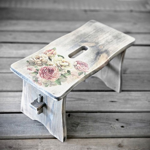 Vintage Fußbank 39x21x18 cm Bänkchen Bank Sitzbank Tritt Fußtritt Handarbeit - Bild 2 von 3