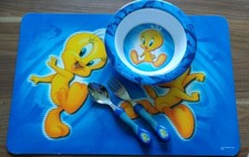 Set Looney Tunes Tweety Teller Schüssel Besteck Löffel Gabel Geschirr Platzdecke
