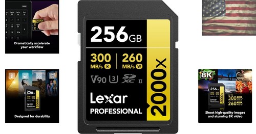 Karta SD 256 GB UHS-II, prędkość 2000x, wideo 8K, do 300MB/s dla profesjonalistów - Zdjęcie 2 z 9