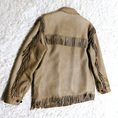 Vintage Polo Ralph Lauren Leather Jacket Fringe Beige Deerskin