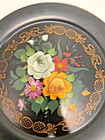 Vintage Toleware Floral Folk Art Black Large Round Serving Tray — photo 5