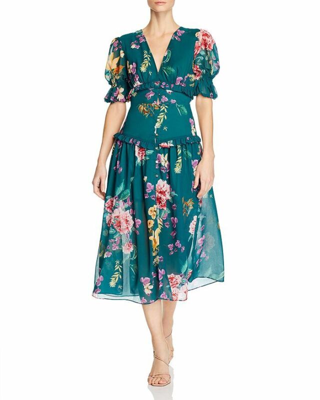Keepsake About Us Floral Print Midi Dress in Jade Botanic Floral M MSRP $220