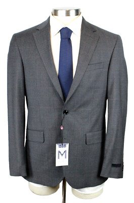 Ted Baker Sport Coat 36 S Mens Grey Purple Windowpane Wool Regular Fit Blazer