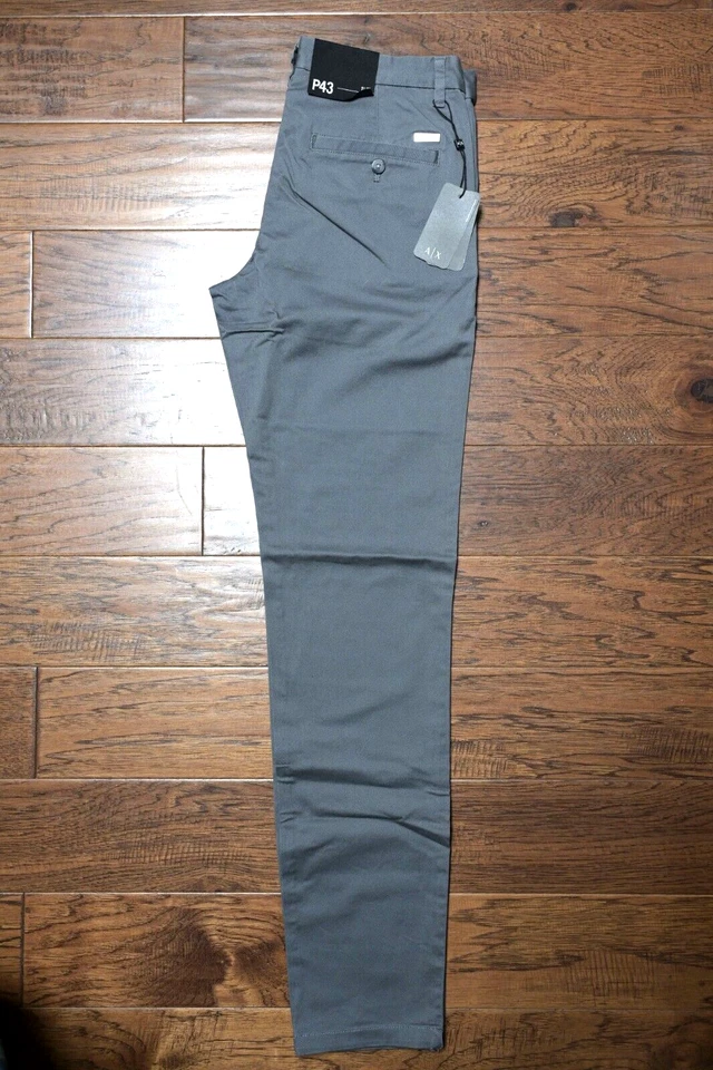 Pantalones chinos Armani Exchange A|X P43 para hombre calce ajustado gris elástico algodón 40L 40X35 Foto 3 de 4