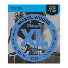 D'Addario EJ21 Nickel Wound, Jazz Light Gauge Electric Guitar Strings 12-52