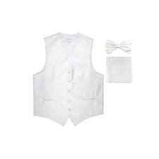New Men's Tuxedo Vest Vertical Stripes Bowtie Hankie set prom party Formal White