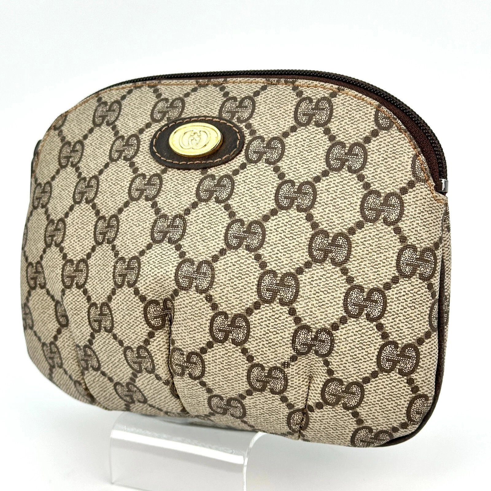 Sac à main pochette vintage Gucci PVC marron authentique