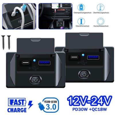 USB C Steckdose 12V/24V 48W PD & QC 3.0 USB KFZ Ladegerät Dose für Auto Boot LKW