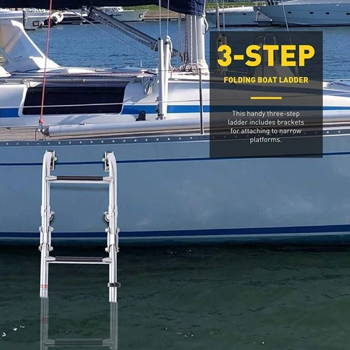3 Steps Boat Marine Stainless Steel Foldable Boat Ladder Folding Boarding Ladder - Picture 6 of 9