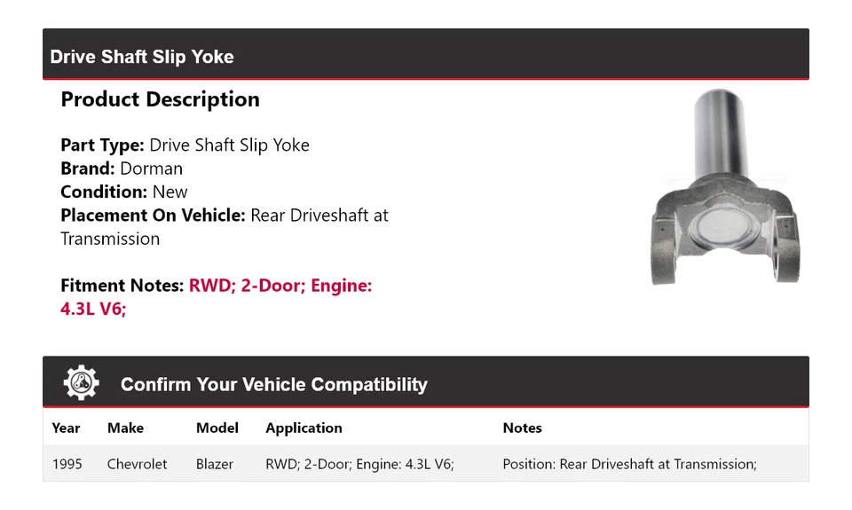 Chevrolet Blazer 1995 tracción trasera 2 puertas 4,3 L V6 Dorman eje de transmisión yugo deslizante Foto 2 de 4