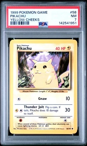 1999 POKEMON BASE SET UNLIMITED YELLOW CHEEKS #58 PIKACHU PSA 7