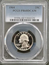 1964 PROOF WASHINGTON QUARTER, PCGS, PR68DCAM