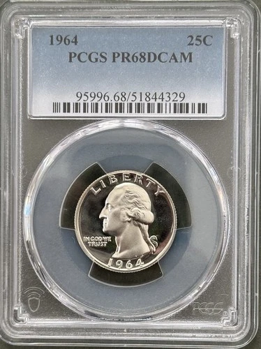 1964 WASHINGTON QUARTER, PROOF, PCGS, PR68DCAM, PF 68 ULTRA CAMEO