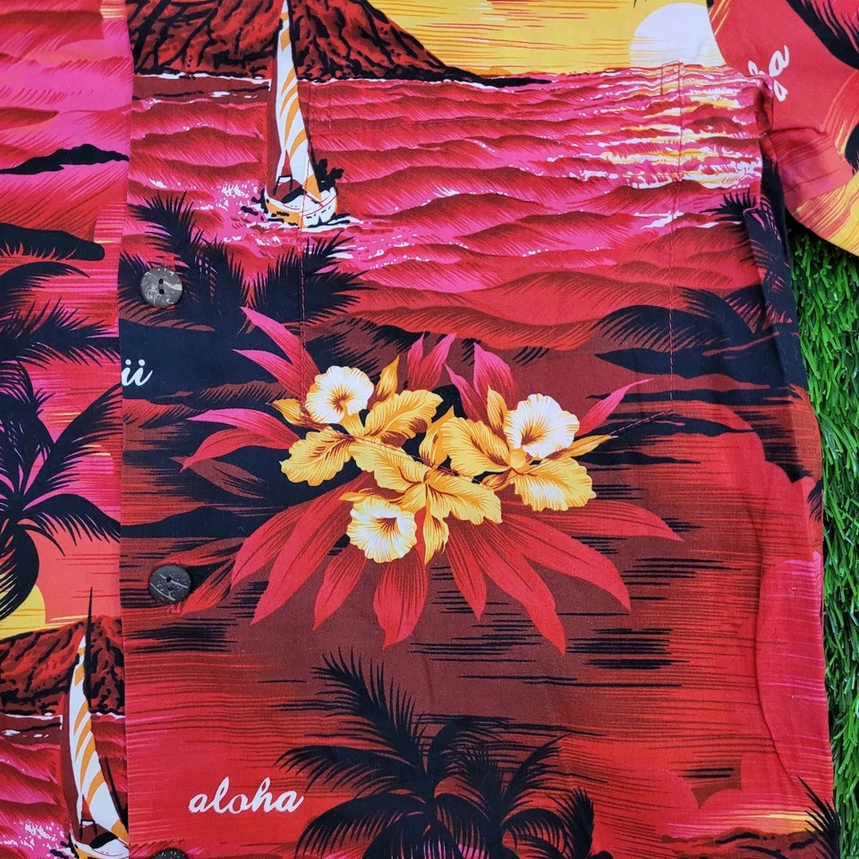 Camisa Vintage Hawaii Beach Sunset AOP Botón Pequeña 18x26 Aloha Palm Foto 4 de 4