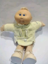 Vtg Cabbage Patch Kid 1984 Preemie Blue Eyes Blonde Hair Shoes Yellow Bunny Suit