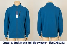 Cutter & Buck Men’s Full Zip Sweater 2XB Blue Long Sleeve Zip Pocket NWT
