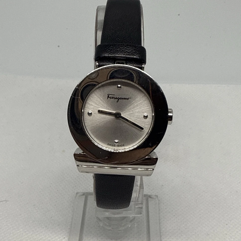 Salvatore Ferragamo Gancini F43050017 Silver Dial Black Leather Strap Watch - image 2 of 4