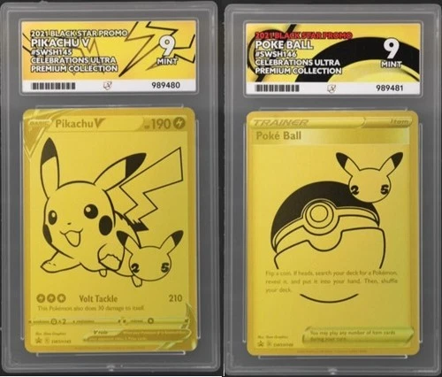 Pokémon Pikachu v + Poke Ball SWSH145/146 Celebrations Promo Card sequential 9's
