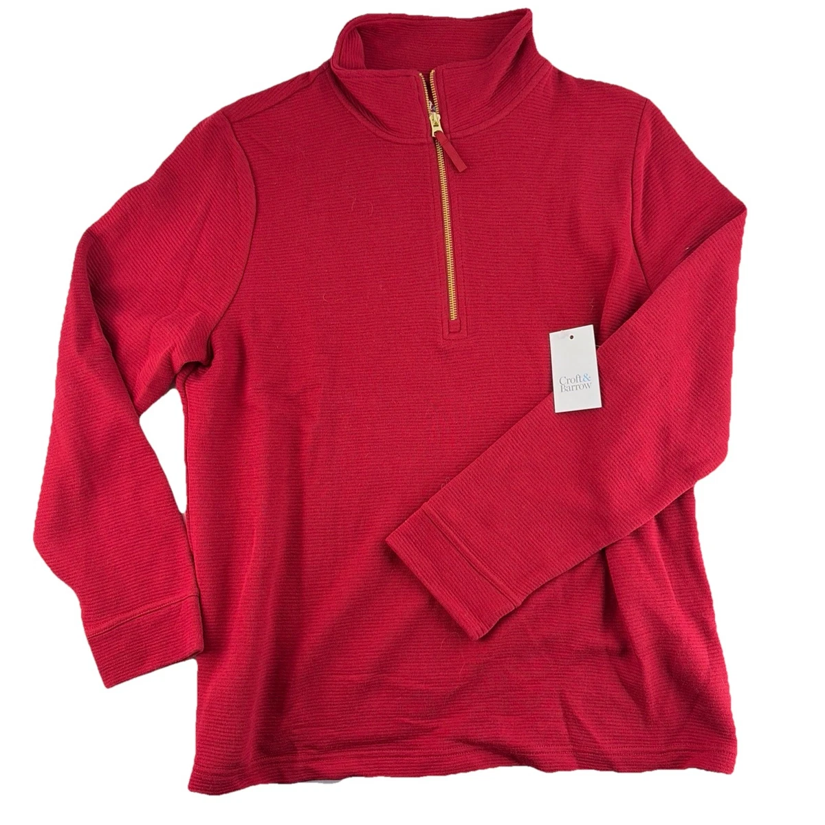 Sweat Manches Longues Femme Croft & Barrow, Col Factice, Bleu, Taille L (neuf)