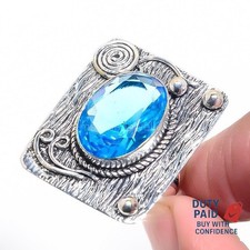 925 Sterling Silver Genuine blue topaz New Statement December Birth Ring Jewelry