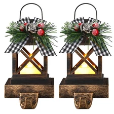 2 Pcs Christmas Stocking Holders Lantern Christmas Stocking Hangers for Mante...