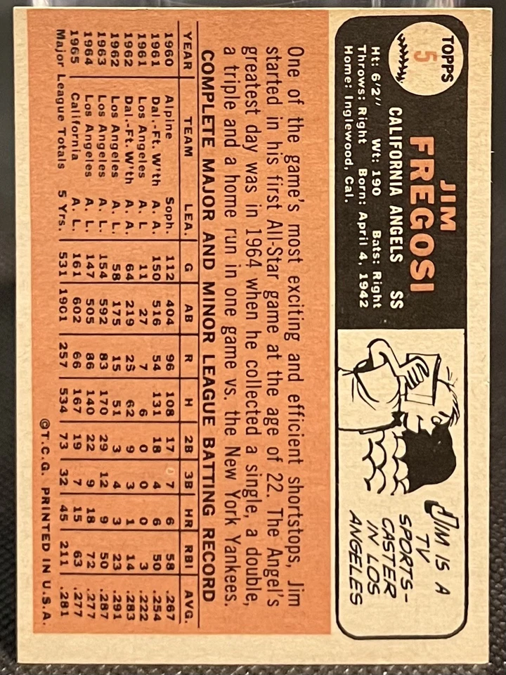 1966 年 Topps #5 Jim Fregosi 近乎完好/MT+ — 第 2/2 张图片