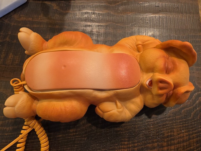Vintage Telemania Snoring Pig Telephone Orange Novelty Landline Phone 1980s 