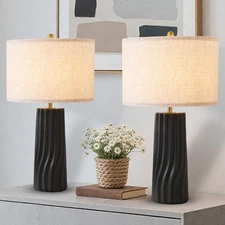 23" Black Ceramic Table Lamps Set of 2, Modern Ceramic Desk Lamp for Living R...