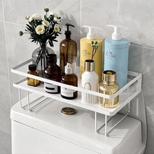 Over The Toilet Storage Shelf Bathroom Organizer Rack with 2 Hooks No-Drill
