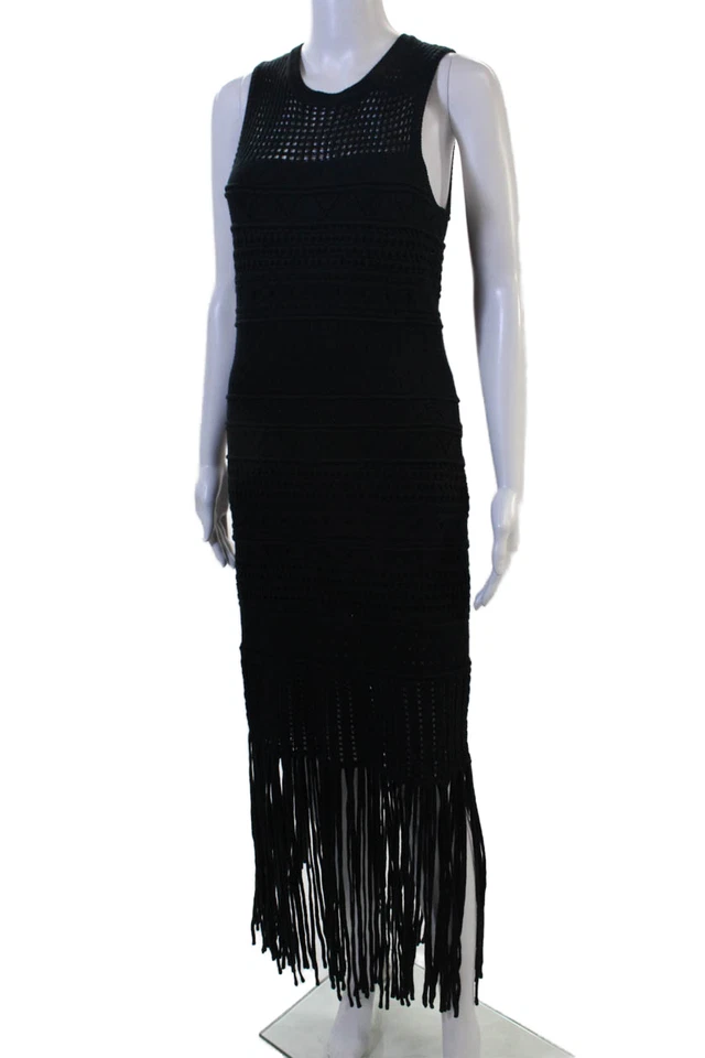 Maxi Vestido Suéter La Ligne para Mujer Negro Sin Mangas Cuello Redondo Boho Talla S Foto 2 de 4