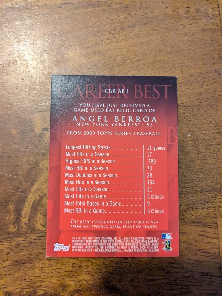 2009 Topps #CBR-AB Angel Berroa Career Best Relics - Image 2 of 2