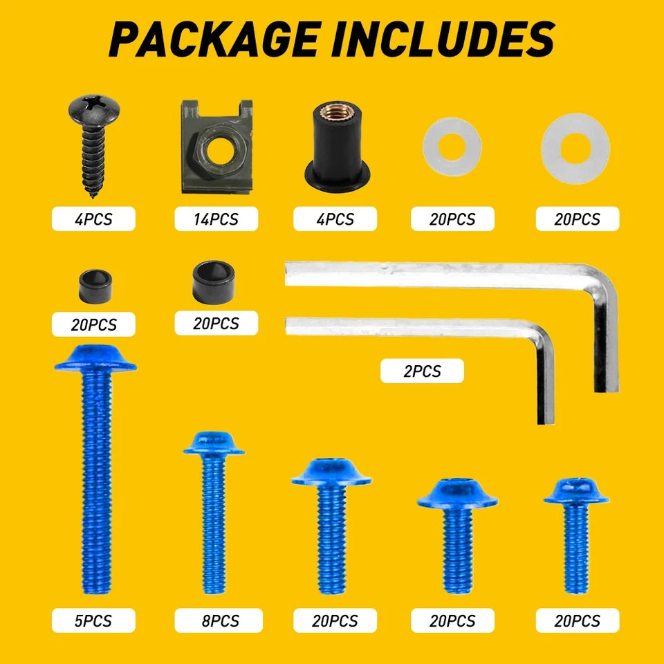 Juego de 177 piezas de tornillos de fijación de carenado azul ajuste Suzuki Kawasaki Yamaha EAG Foto 4 de 4