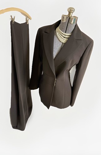 NEW Tahari ASL Pant Suit Size 12 Fits Like 10 Two Piece Set Pockets Brown $300