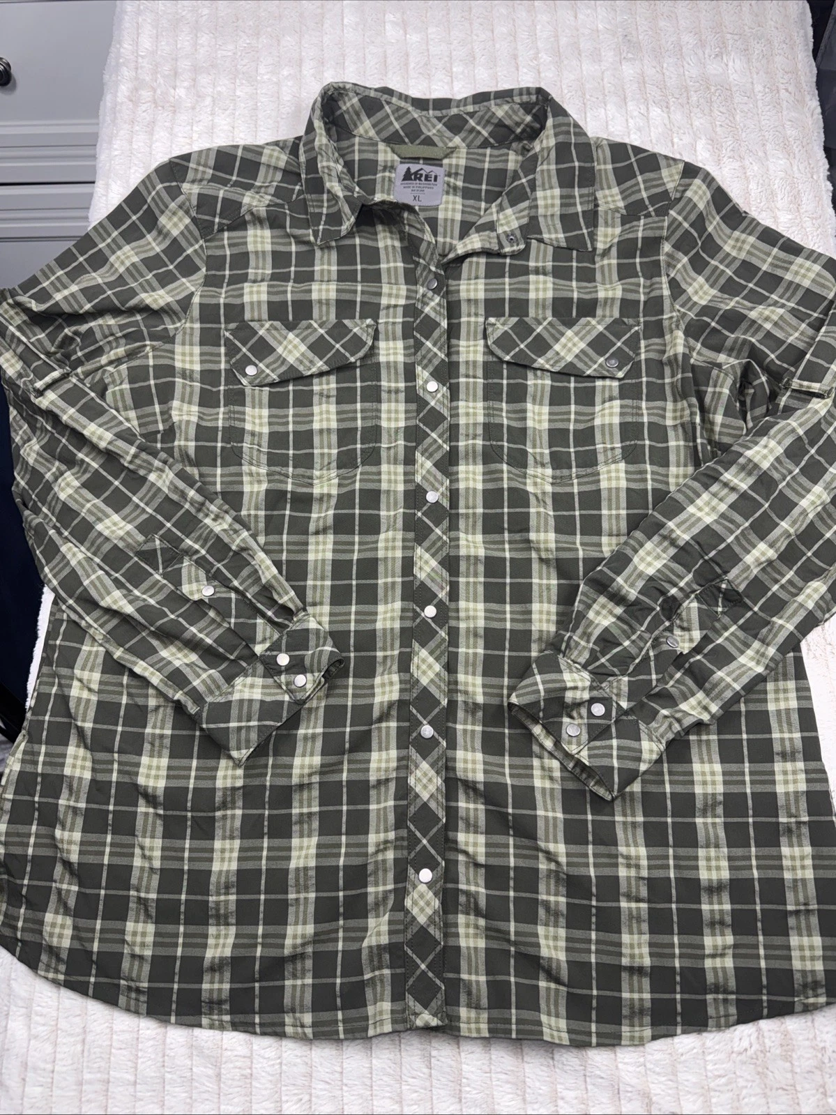 REI Co-op Mens XL Plaid Snap Button Up Shirt Long Sleeve Outdoor Hiking UPF 50+