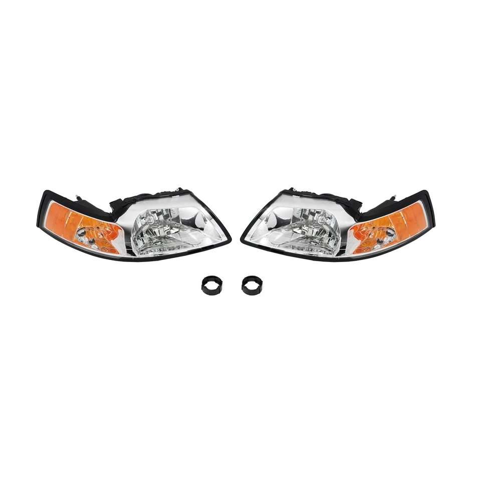 Pair Headlights Assembly Fit For Ford Mustang 1999-2004 Halogen Headlamps LH RH Foto 2 de 4