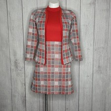 VTG 70s  It  s Better  Orange/Red Plaid Knit Dress  Blazer Set, sz Large
