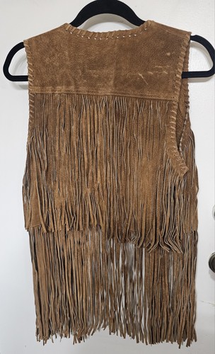 Zara Basic Sz M Tan Suede Fringe Vest Boho Western Festival Hippie Rodeo Retro - Picture 4 of 15
