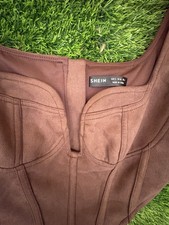 SHEIN Brown Corset Bustier Top Zipper Sleeveless Regular Fit Women Size S EU 36
