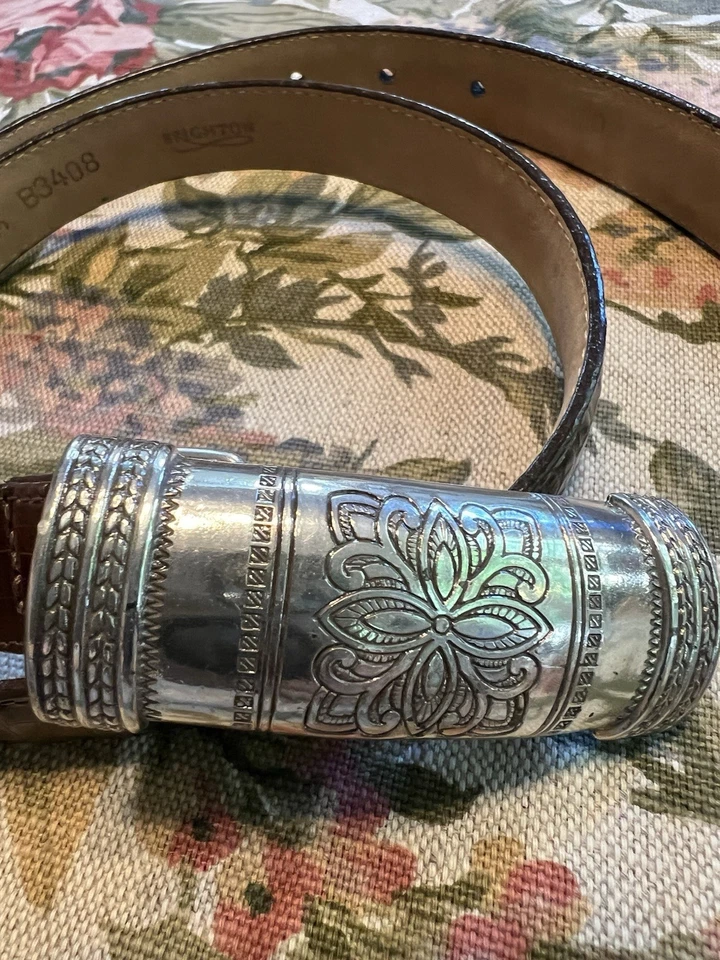 Brighton Vintage Marrón Repujado Cuero Reptil Hebilla Plateada Talla M30 Foto 2 de 4