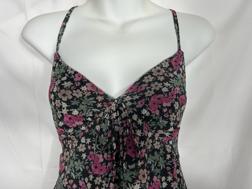 Top Babydoll de malla Y2K para mujer talla M dobladillo mordida de tiburón transparente floral hada mujer delicado Foto 4 de 4
