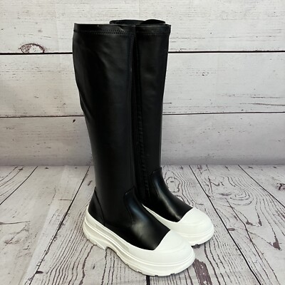 Azalea Wang Knee Boots Womens 10 Black Lois High Platform Pull On Inner Zip