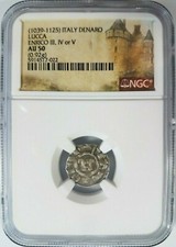 Enrico III NGC AU 50 Lucca Silver Denier Knights Templar Italy Holy Crusader