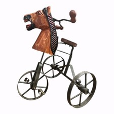 Vintage Miniature Tricycle Wooden Horse Head Wooden Seat Metal Handlebars