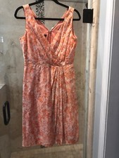 New $140 Talbots Dress 6 Cotton Silk Sleeveless Peach Orange Fall Floral Grecian