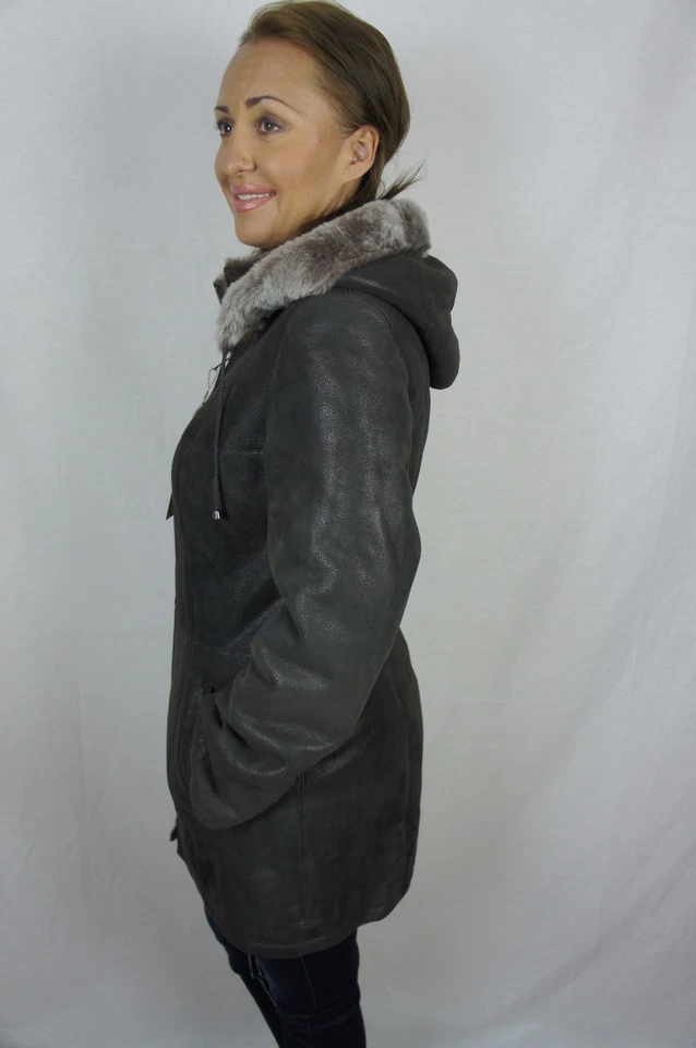 Chaqueta Abrigo Marrón 100% Piel de Oveja Cuero de Oveja Piel de Cordero Capucha Extraíble XS-5X Foto 2 de 4