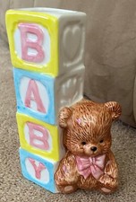 new ceramic nursery decor baby bear figurine bank 7" height