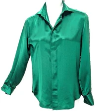 Ralph Lauren Black Label Silk Blouse Emerald Green Charmeuse Size 2 Button up