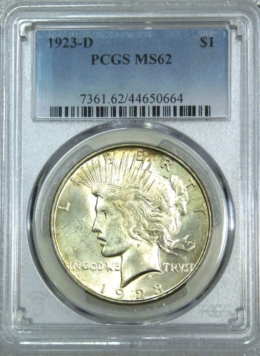 1923-D P Peace Silver Dollar PCGS MS62 Strong Luster Just Graded #A501A