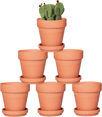 4 Inch Terracotta Pots with Saucer - 6 Pack Small Clay Plant Pots with  Drainage | eBay