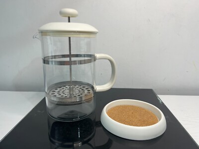 Retro La Cafetiere 12 Tassen großes Fassungsvermögen mit weißem Kunststoffgriff + Untersetzer